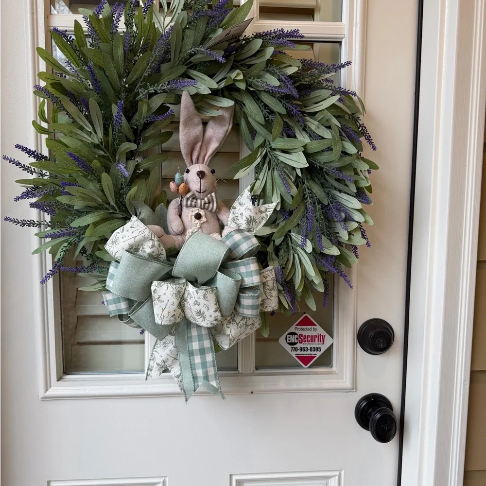 Two Spring Lavender Bunny Wreaths with Greenery - Brand:
